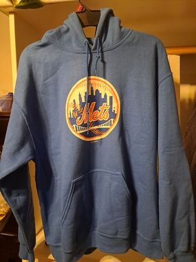 New Era Blue Mets Pullover Hoodie with Orange Logo